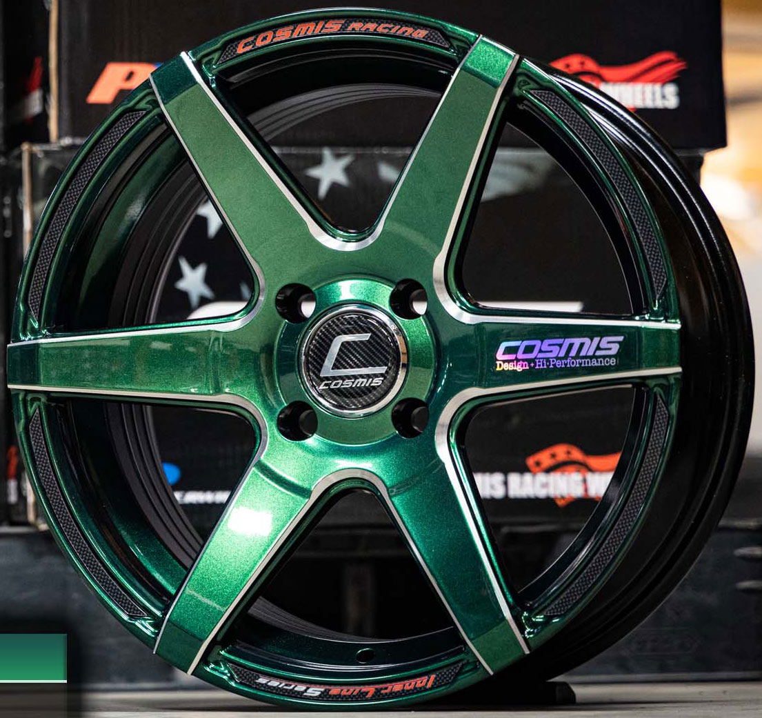 ล้อแม็กใหม่ Cosmis S1 4รู100 สีพิเศษดำก้านเขียวมิลลิ่ง 7-15นิ้ว ล้อแม็ก ล้อแม็กใหม่ Cosmis S1 4รู100 สีพิเศษดำก้านเขียวมิลลิ่ง 7-15นิ้ว