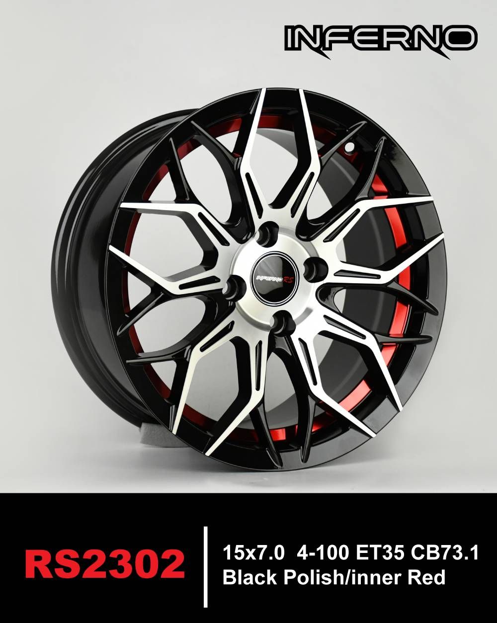ล้อแม็กใหม่ INFERNO RS 2302 4รู100 ET35 สีดำหน้าเงาคัตแดง 7-15นิ้ว ล้อแม็ก ล้อแม็กใหม่ INFERNO RS 2302 4รู100 ET35 สีดำหน้าเงาคัตแดง 7-15นิ้ว