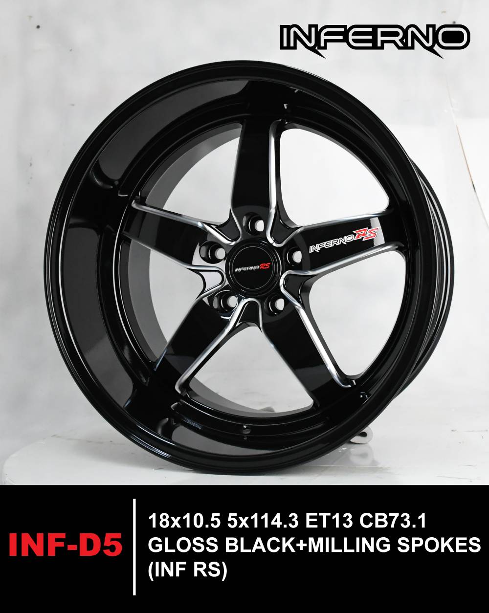 ล้อแม็กใหม่ Inferno D5 5รู114 ET22-13 ดำมิลลิ่งขอบดำ F9.5 R10.5-18นิ้ว ล้อแม็ก ล้อแม็กใหม่ Inferno D5 5รู114 ET22-13 ดำมิลลิ่งขอบดำ F9.5 R10.5-18นิ้ว
