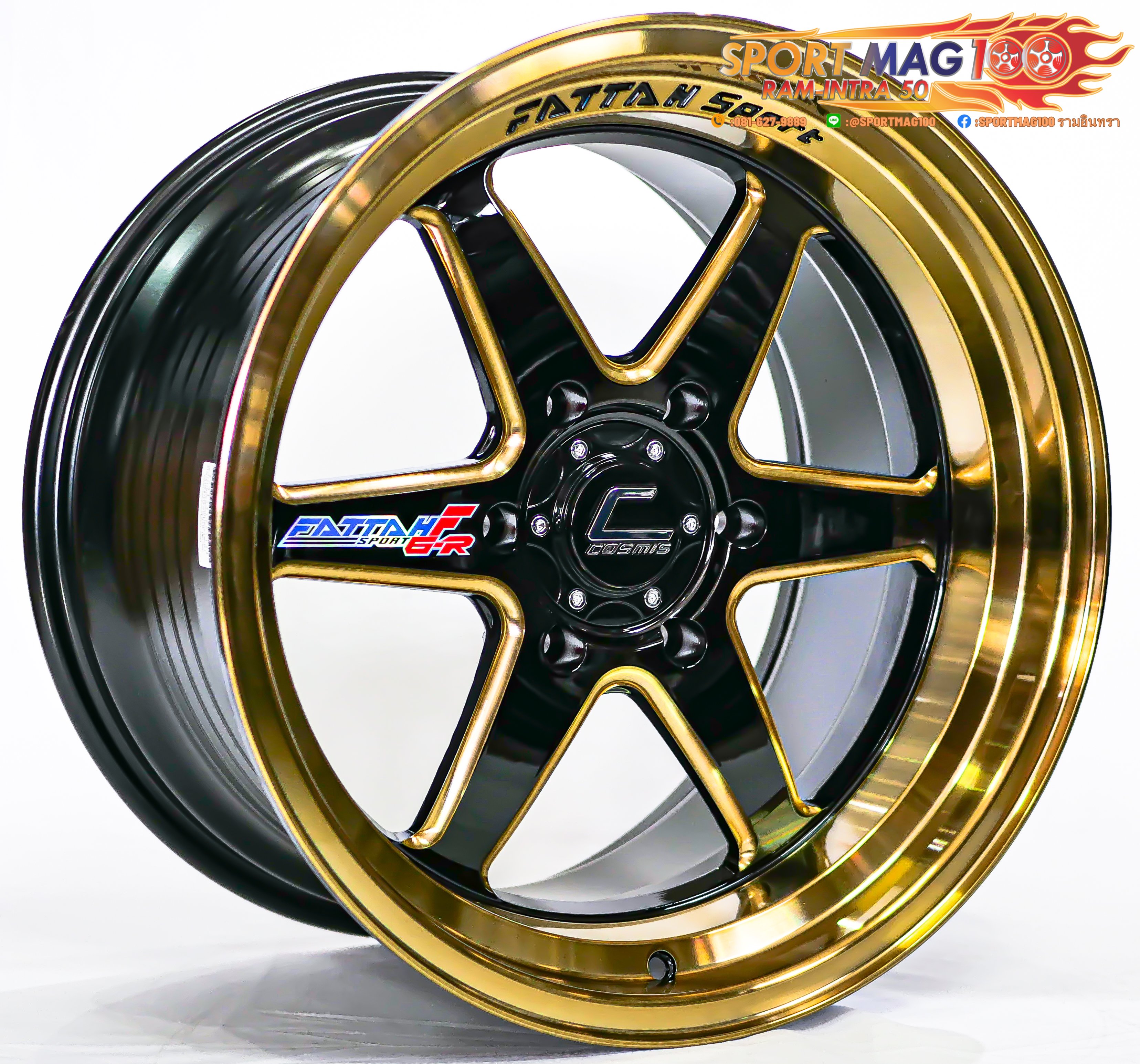 ล้อแม็กใหม่ COSMIS FATTAH F6-R 6รู139 ดำมิลลิ่งขอบทอง F9.5 R10.5-18นิ้ว ล้อแม็ก ล้อแม็กใหม่ COSMIS FATTAH F6-R 6รู139 ดำมิลลิ่งขอบทอง F9.5 R10.5-18นิ้ว