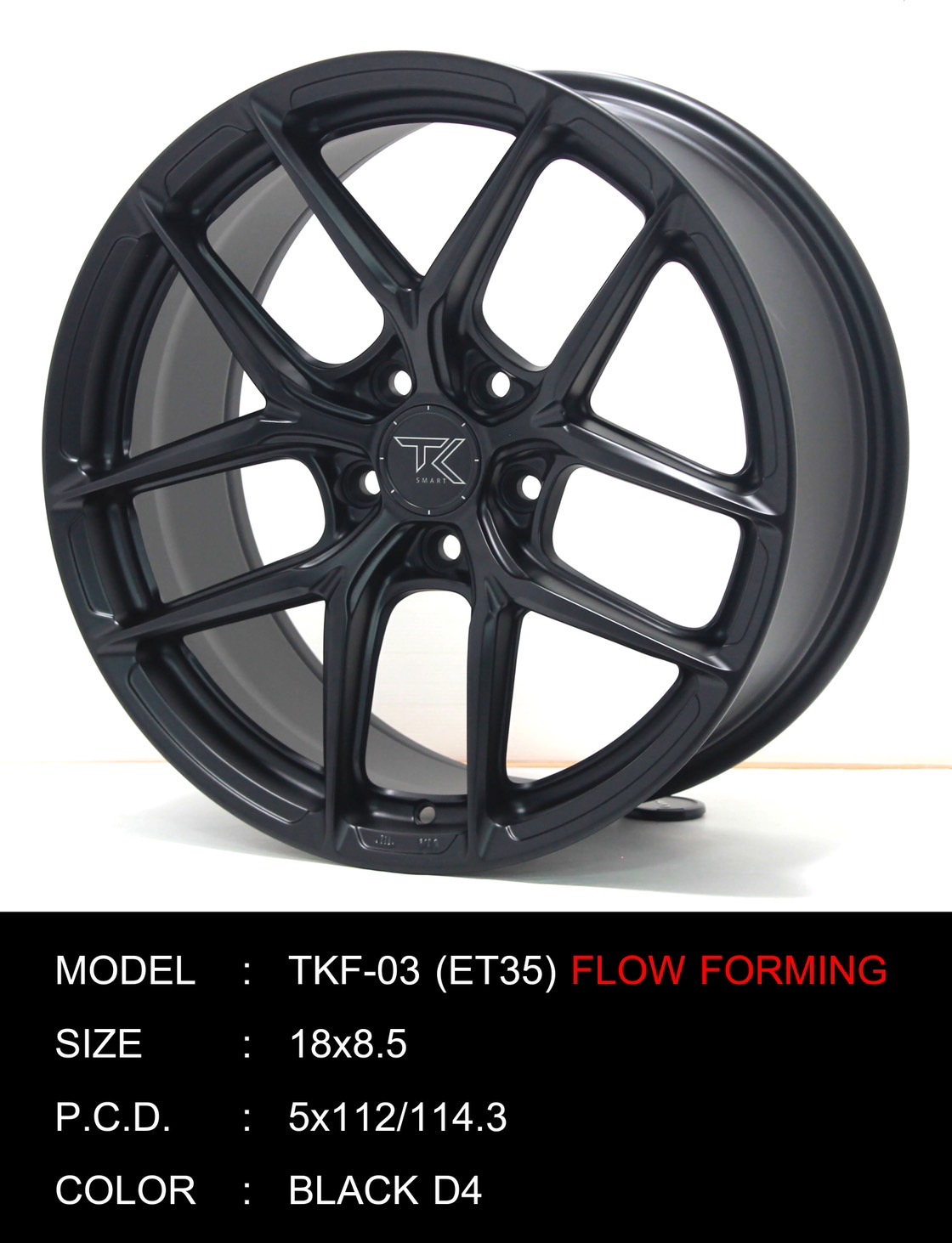 ล้อแม็กใหม่ FlowForming TKF-03 5รู112/114 ET35 ดำด้าน 8.5-18นิ้ว ล้อแม็ก ล้อแม็กใหม่ FlowForming TKF-03 5รู112/114 ET35 ดำด้าน 8.5-18นิ้ว