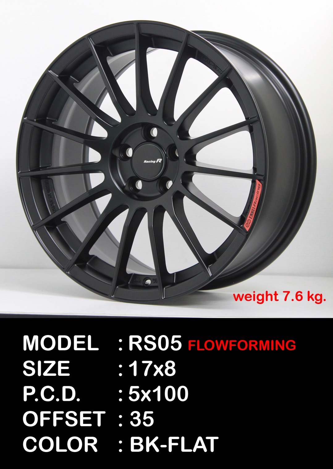 ล้อแม็กใหม่ Flowforming TK RS05RR 5รู100 ET35 ดำด้าน 8-17นิ้ว ล้อแม็ก ล้อแม็กใหม่ Flowforming TK RS05RR 5รู100 ET35 ดำด้าน 8-17นิ้ว
