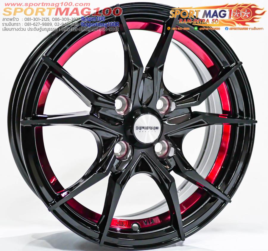 ล้อแม็กใหม่ Inferno Everest 4รู100 ET35 สีพิเศษดำคัตแดงแร็พก้านดำ 5.5-14นิ้ว ล้อแม็กใหม่ Inferno Everest 4รู100 ET35 สีพิเศษดำคัตแดงแร็พก้านดำ 5.5-14นิ้ว